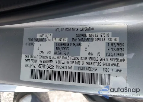 2017 Mazda Mazda6 Grand Touring z USA, uszkodzony, nr VIN JM1GL1W58H1154685